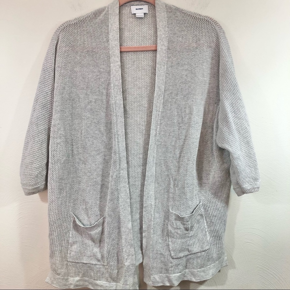 OLD NAVY Dolman Waffle Weave Open Front Cotton Rayon Cardigan w Front Pockets